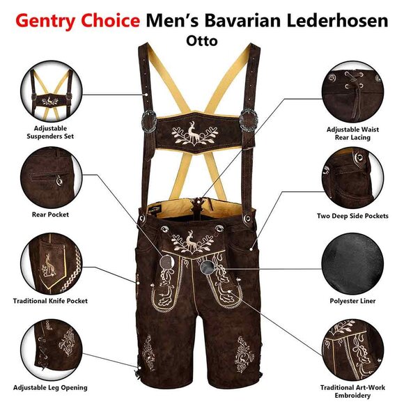 Rustic German Lederhosen Suede Shorts with Embroidery Bavarian Costume NEW - Picture 7 of 9